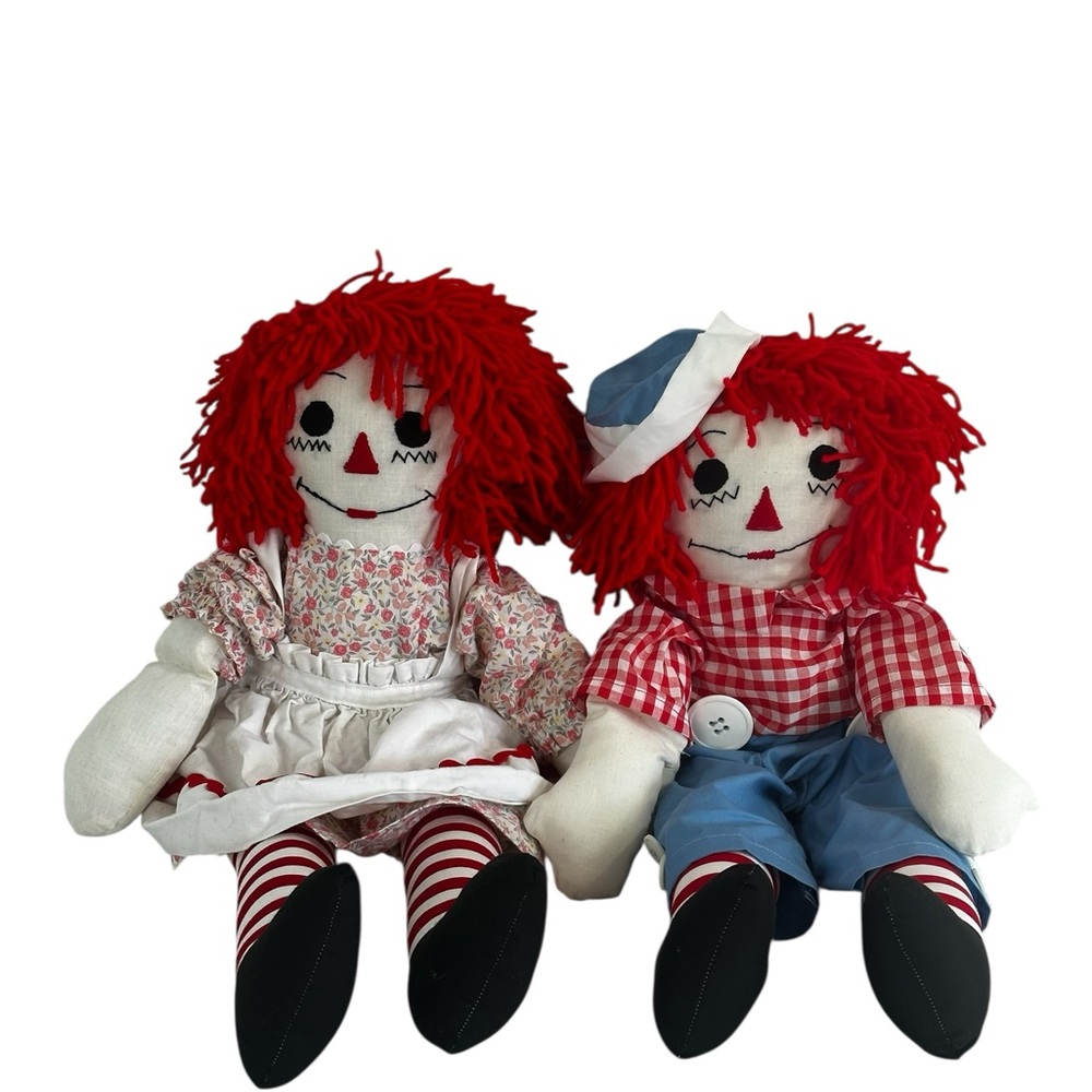 VTG Raggedy Ann & Andy Style Cloth Doll Set-22” Classic Americana Farmhouse Deco